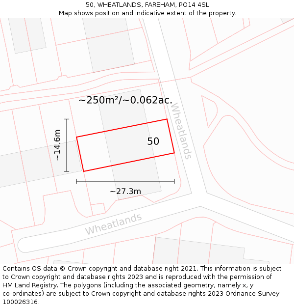 50, WHEATLANDS, FAREHAM, PO14 4SL: Plot and title map