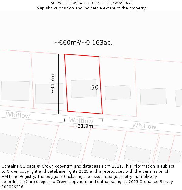 50, WHITLOW, SAUNDERSFOOT, SA69 9AE: Plot and title map