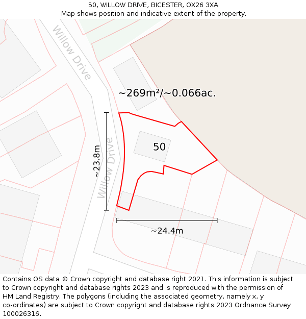 50, WILLOW DRIVE, BICESTER, OX26 3XA: Plot and title map