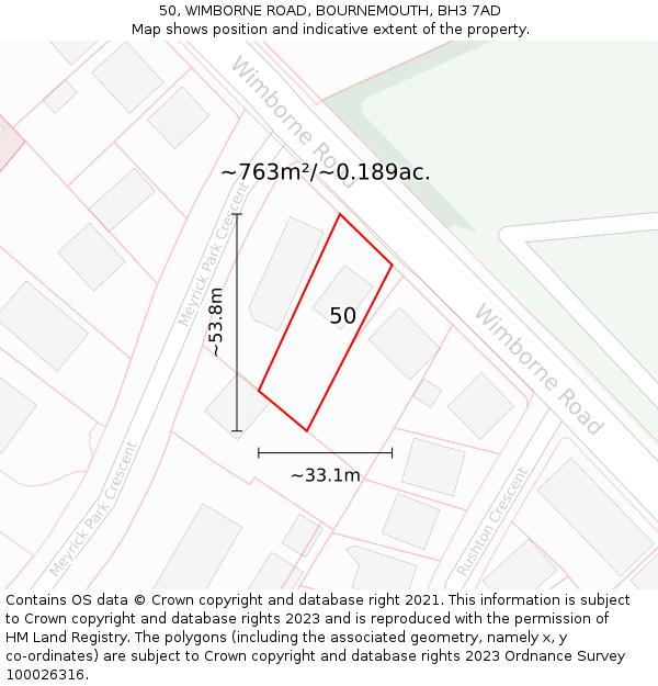 50, WIMBORNE ROAD, BOURNEMOUTH, BH3 7AD: Plot and title map