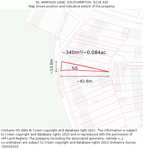 50, WIMPSON LANE, SOUTHAMPTON, SO16 4QF: Plot and title map