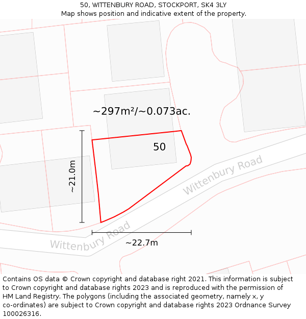 50, WITTENBURY ROAD, STOCKPORT, SK4 3LY: Plot and title map