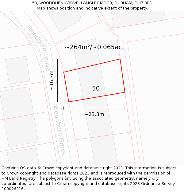 50, WOODBURN GROVE, LANGLEY MOOR, DURHAM, DH7 8PD: Plot and title map