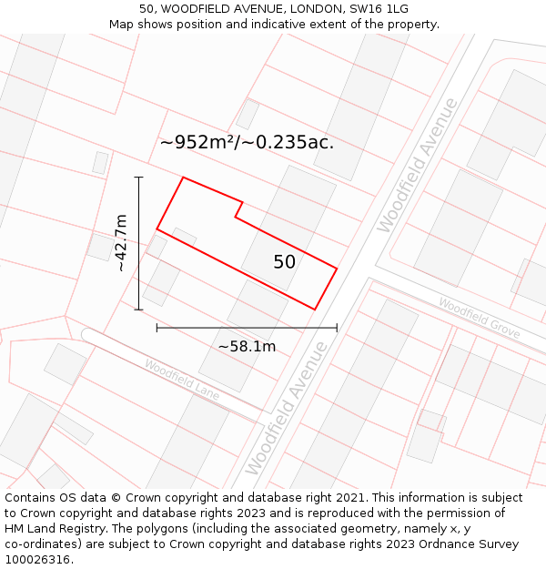 50, WOODFIELD AVENUE, LONDON, SW16 1LG: Plot and title map