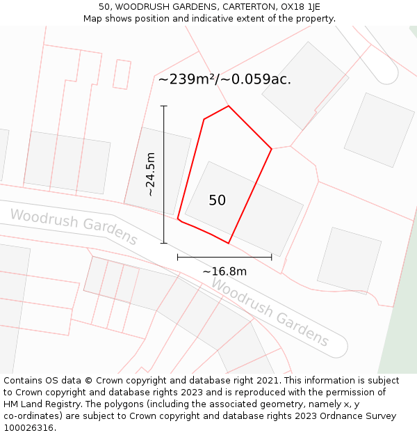 50, WOODRUSH GARDENS, CARTERTON, OX18 1JE: Plot and title map