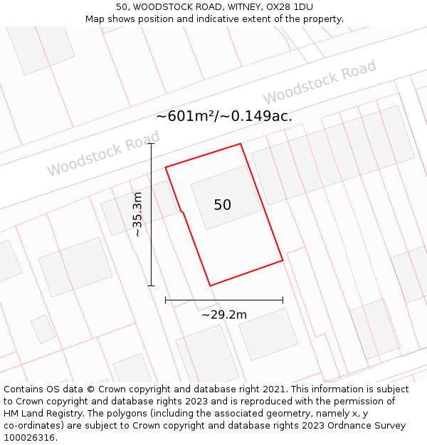 50, WOODSTOCK ROAD, WITNEY, OX28 1DU: Plot and title map