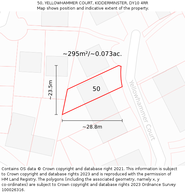 50, YELLOWHAMMER COURT, KIDDERMINSTER, DY10 4RR: Plot and title map