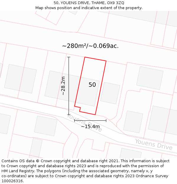 50, YOUENS DRIVE, THAME, OX9 3ZQ: Plot and title map