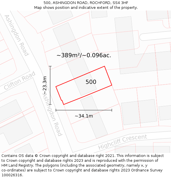 500, ASHINGDON ROAD, ROCHFORD, SS4 3HF: Plot and title map