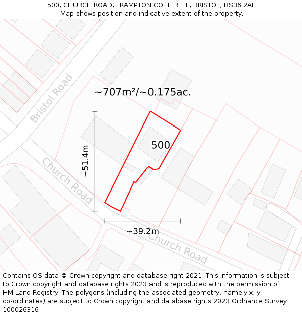 500, CHURCH ROAD, FRAMPTON COTTERELL, BRISTOL, BS36 2AL: Plot and title map