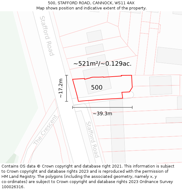 500, STAFFORD ROAD, CANNOCK, WS11 4AX: Plot and title map