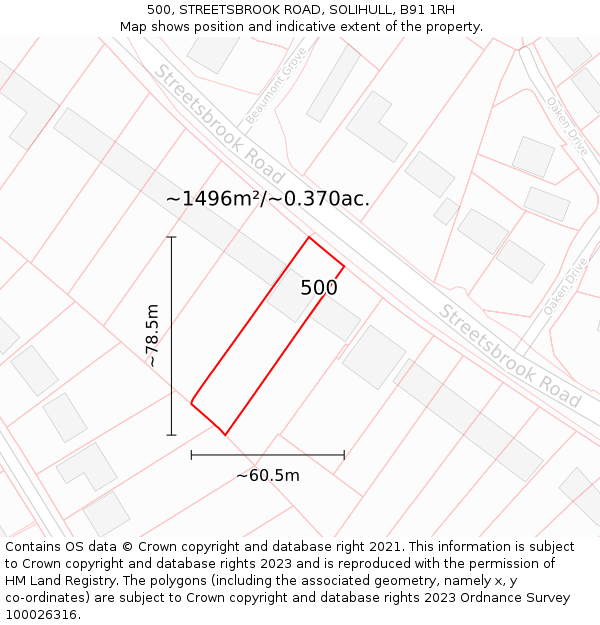 500, STREETSBROOK ROAD, SOLIHULL, B91 1RH: Plot and title map