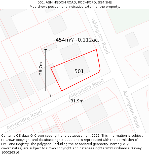 501, ASHINGDON ROAD, ROCHFORD, SS4 3HE: Plot and title map