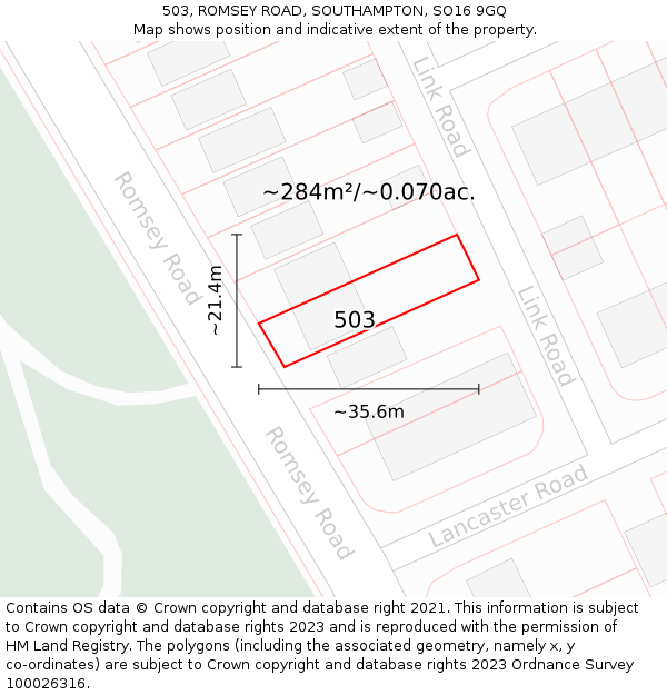 503, ROMSEY ROAD, SOUTHAMPTON, SO16 9GQ: Plot and title map