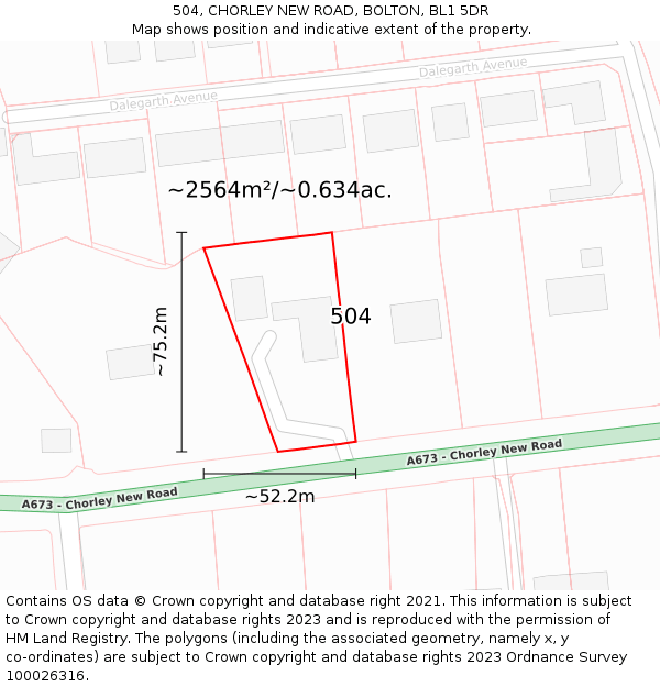 504, CHORLEY NEW ROAD, BOLTON, BL1 5DR: Plot and title map