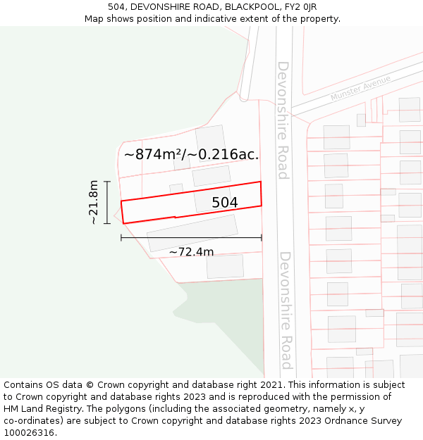 504, DEVONSHIRE ROAD, BLACKPOOL, FY2 0JR: Plot and title map