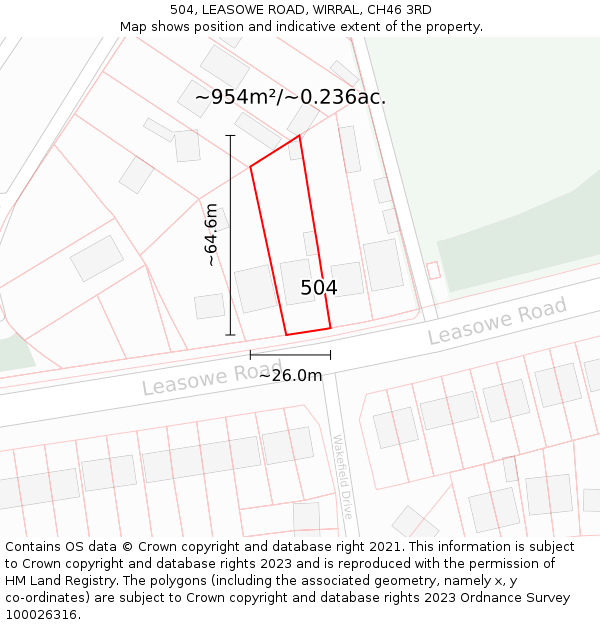 504, LEASOWE ROAD, WIRRAL, CH46 3RD: Plot and title map