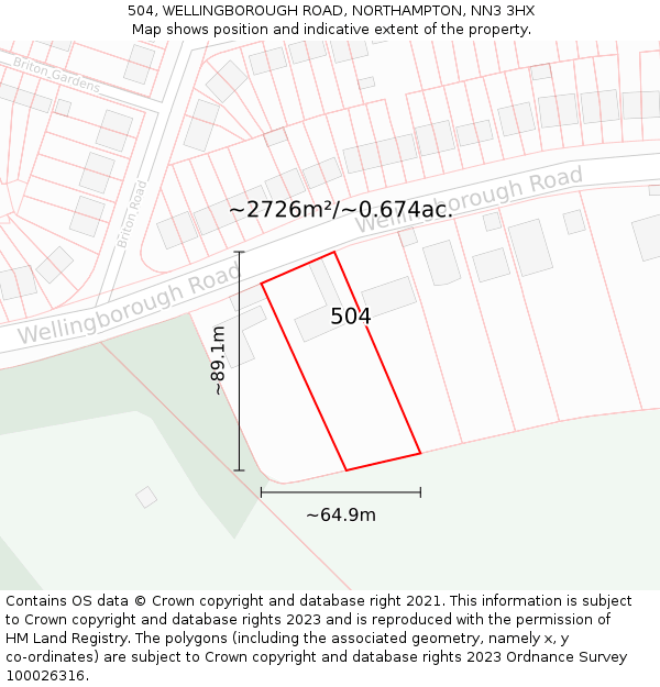 504, WELLINGBOROUGH ROAD, NORTHAMPTON, NN3 3HX: Plot and title map