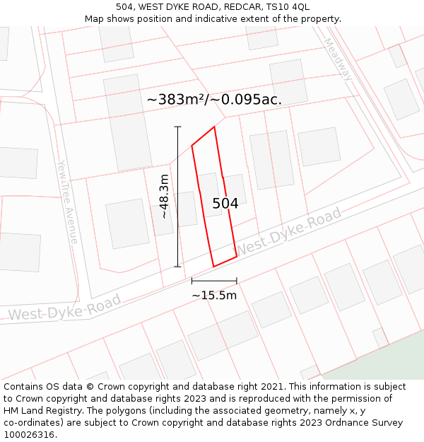 504, WEST DYKE ROAD, REDCAR, TS10 4QL: Plot and title map