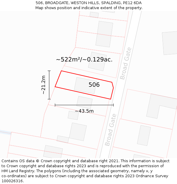 506, BROADGATE, WESTON HILLS, SPALDING, PE12 6DA: Plot and title map