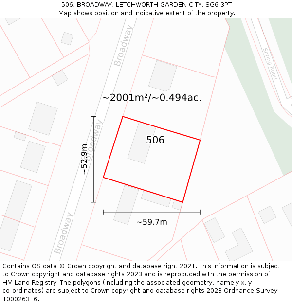 506, BROADWAY, LETCHWORTH GARDEN CITY, SG6 3PT: Plot and title map