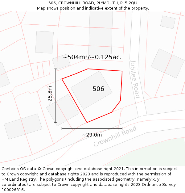 506, CROWNHILL ROAD, PLYMOUTH, PL5 2QU: Plot and title map