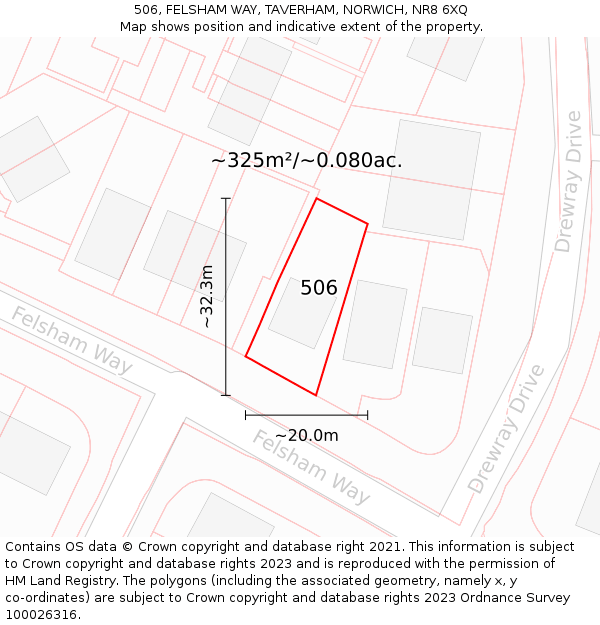 506, FELSHAM WAY, TAVERHAM, NORWICH, NR8 6XQ: Plot and title map