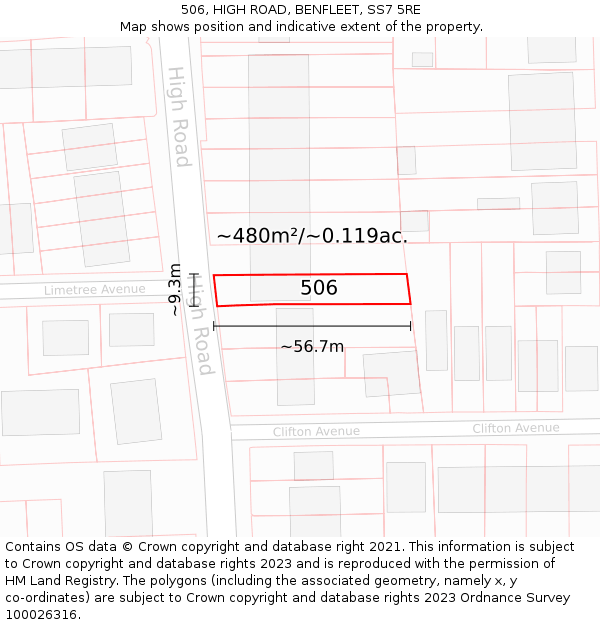 506, HIGH ROAD, BENFLEET, SS7 5RE: Plot and title map