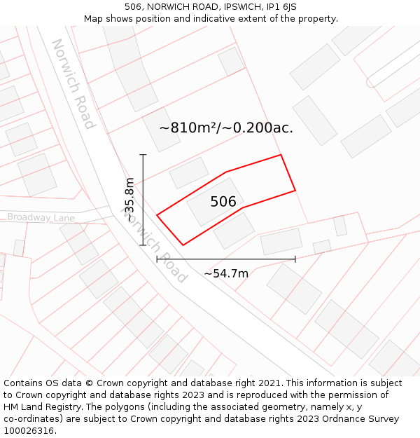 506, NORWICH ROAD, IPSWICH, IP1 6JS: Plot and title map