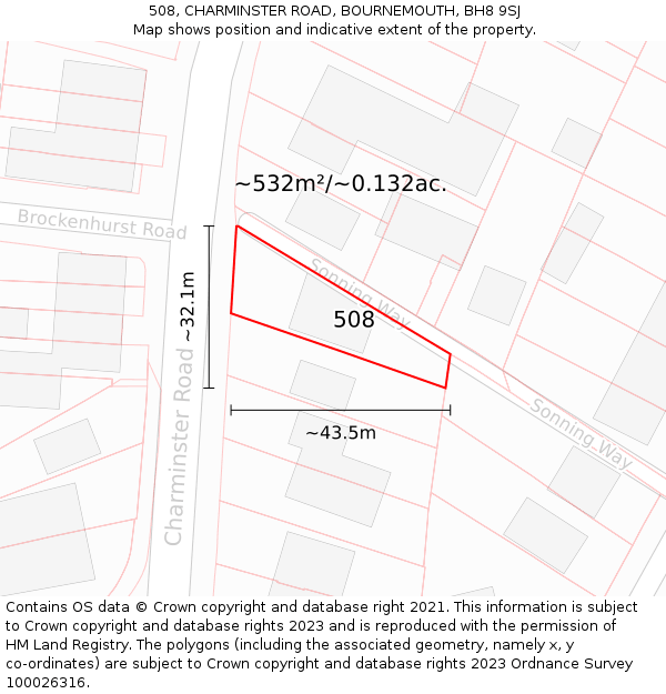 508, CHARMINSTER ROAD, BOURNEMOUTH, BH8 9SJ: Plot and title map