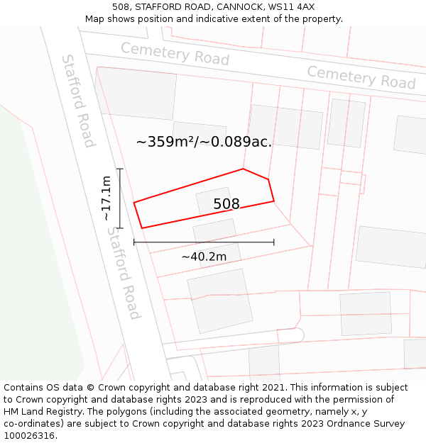 508, STAFFORD ROAD, CANNOCK, WS11 4AX: Plot and title map