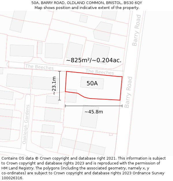50A, BARRY ROAD, OLDLAND COMMON, BRISTOL, BS30 6QY: Plot and title map