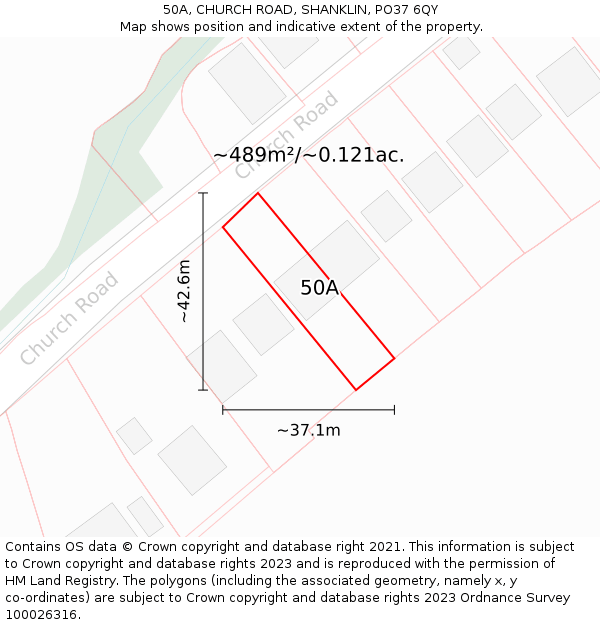 50A, CHURCH ROAD, SHANKLIN, PO37 6QY: Plot and title map