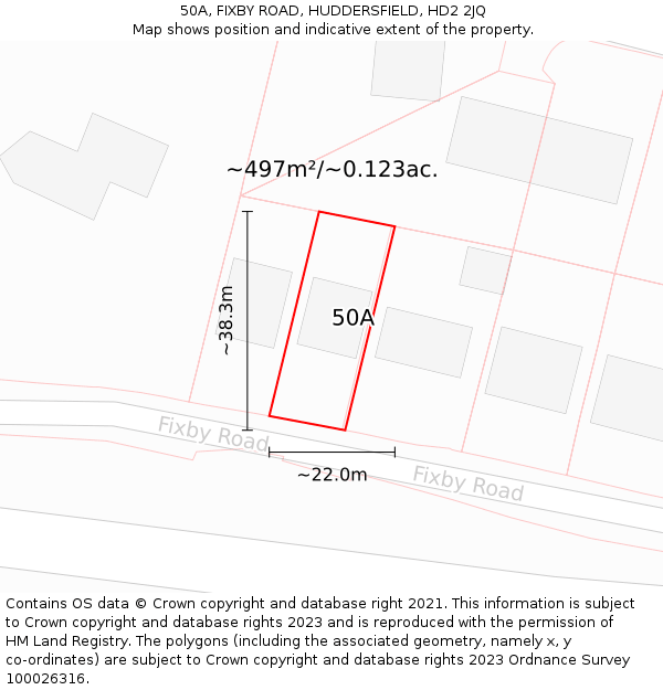 50A, FIXBY ROAD, HUDDERSFIELD, HD2 2JQ: Plot and title map