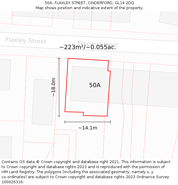 50A, FLAXLEY STREET, CINDERFORD, GL14 2DQ: Plot and title map