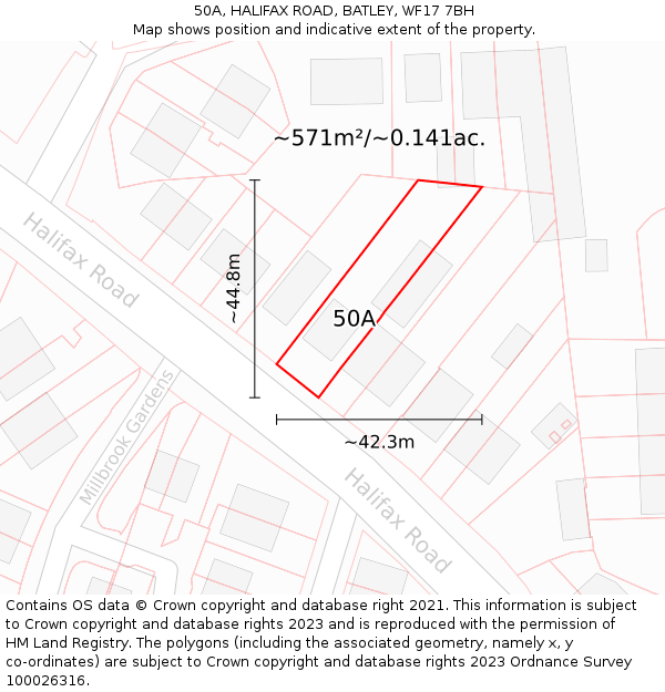 50A, HALIFAX ROAD, BATLEY, WF17 7BH: Plot and title map