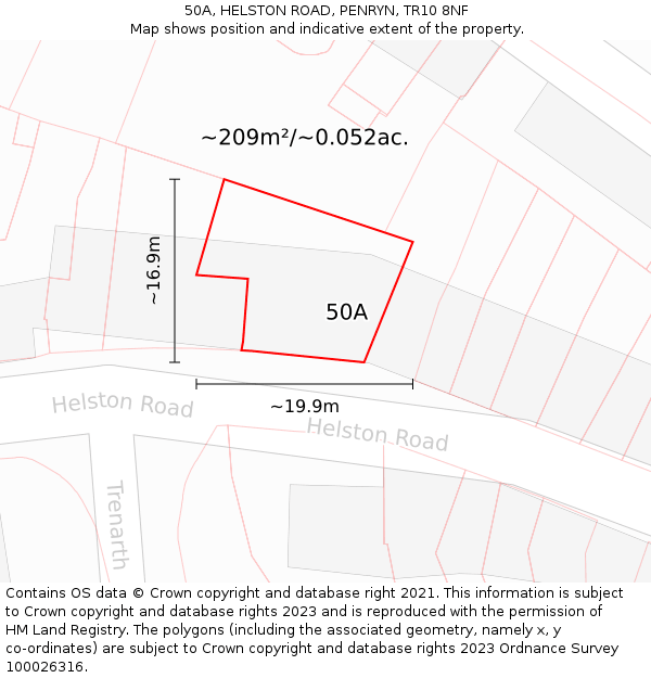 50A, HELSTON ROAD, PENRYN, TR10 8NF: Plot and title map
