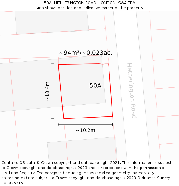 50A, HETHERINGTON ROAD, LONDON, SW4 7PA: Plot and title map
