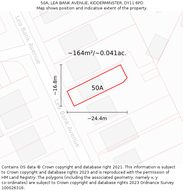 50A, LEA BANK AVENUE, KIDDERMINSTER, DY11 6PD: Plot and title map