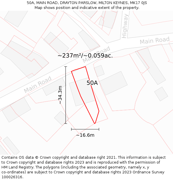 50A, MAIN ROAD, DRAYTON PARSLOW, MILTON KEYNES, MK17 0JS: Plot and title map