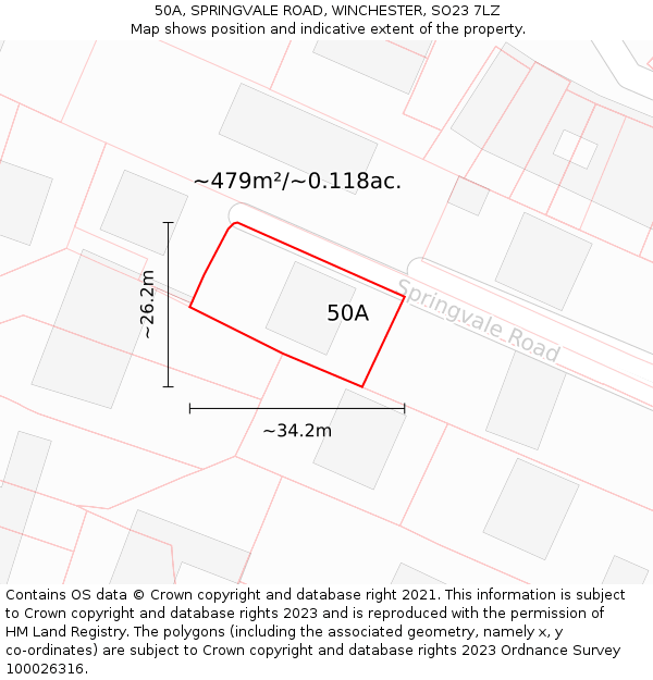 50A, SPRINGVALE ROAD, WINCHESTER, SO23 7LZ: Plot and title map