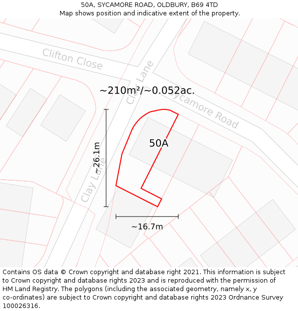 50A, SYCAMORE ROAD, OLDBURY, B69 4TD: Plot and title map