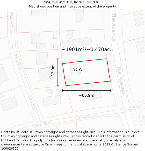 50A, THE AVENUE, POOLE, BH13 6LL: Plot and title map