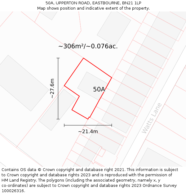 50A, UPPERTON ROAD, EASTBOURNE, BN21 1LP: Plot and title map
