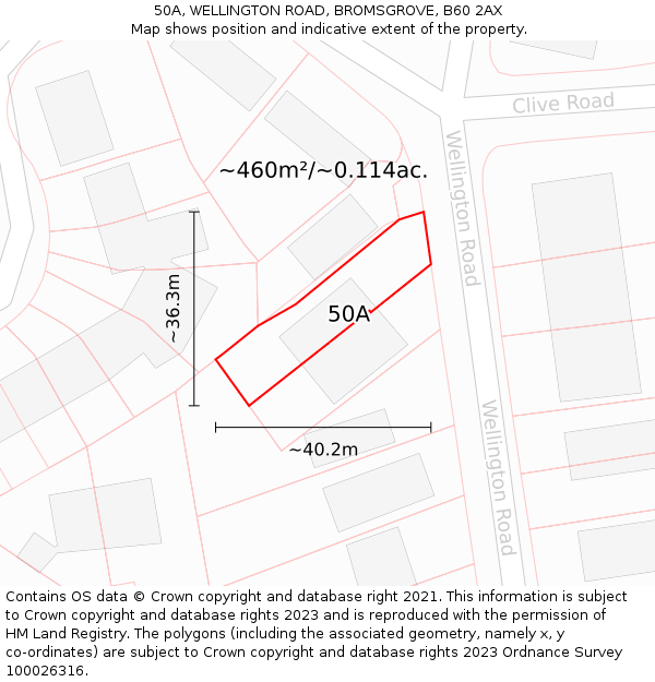 50A, WELLINGTON ROAD, BROMSGROVE, B60 2AX: Plot and title map