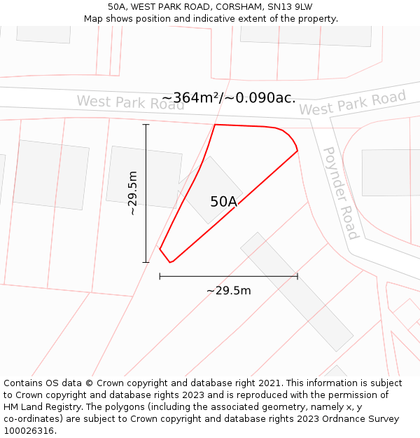 50A, WEST PARK ROAD, CORSHAM, SN13 9LW: Plot and title map