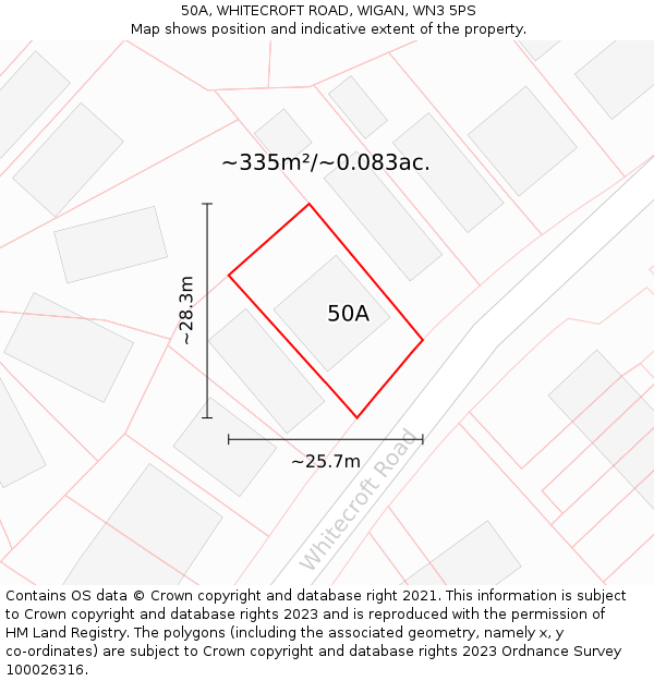 50A, WHITECROFT ROAD, WIGAN, WN3 5PS: Plot and title map