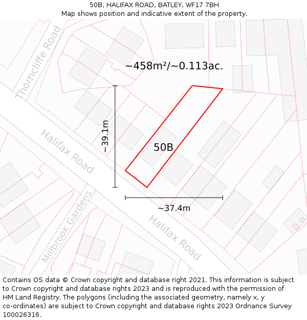 50B, HALIFAX ROAD, BATLEY, WF17 7BH: Plot and title map