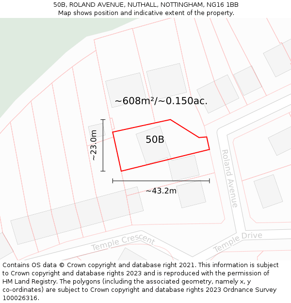 50B, ROLAND AVENUE, NUTHALL, NOTTINGHAM, NG16 1BB: Plot and title map