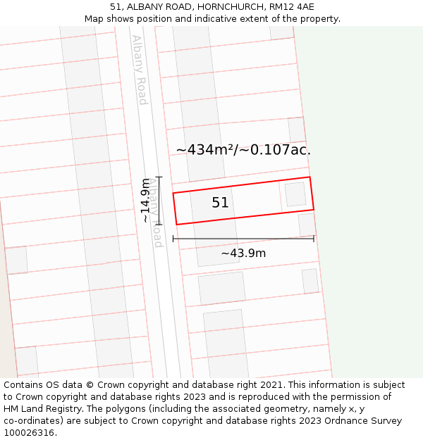 51, ALBANY ROAD, HORNCHURCH, RM12 4AE: Plot and title map